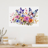 蝶の花柄 ポスター (キッチン)