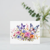蝶の花柄 ポストカード (スタンド正面)