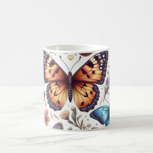 蝶の花模様自然 コーヒーマグカップ (中央)