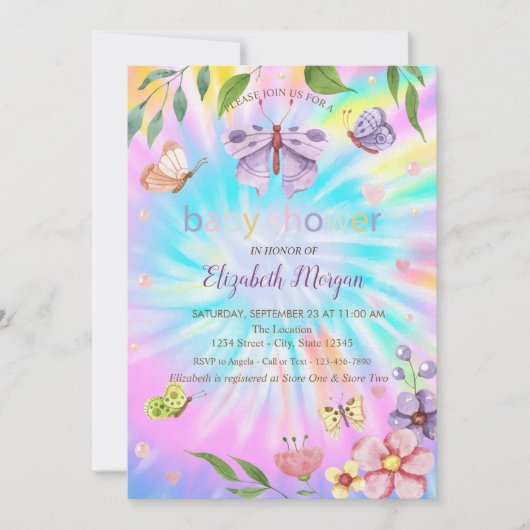 蝶の花絞り染め赤ちゃんシャワー 招待状 (正面)