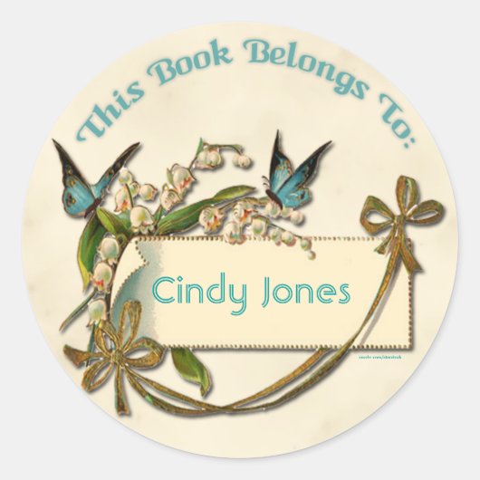 蝶の花蔵書票シール ラウンドシール (正面)