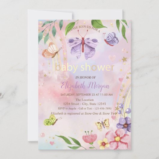 蝶の花虹の赤ちゃんシャワー 招待状 (正面)