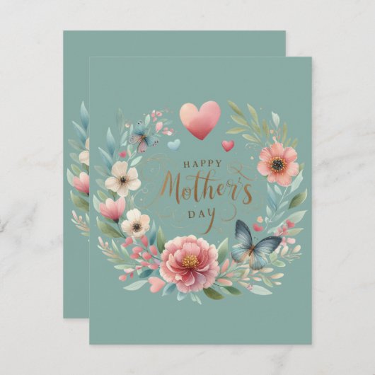 蝶の花輪 お母さんの日おめでとう シーズンカード (正面/裏面)
