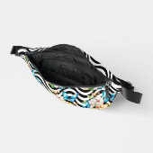 蝶の花黒と白の波のストライプ ファニーパック (見開き)