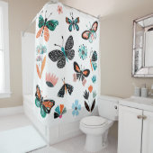 蝶の花：手描きコレクション シャワーカーテン (インサイチュ)