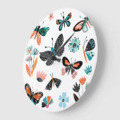 蝶の花:手描きコレクション ラージ壁時計 (傾斜)