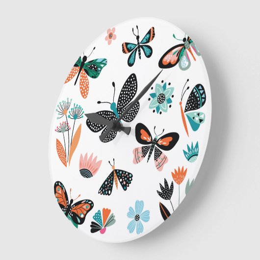 蝶の花:手描きコレクション ラージ壁時計 (傾斜)