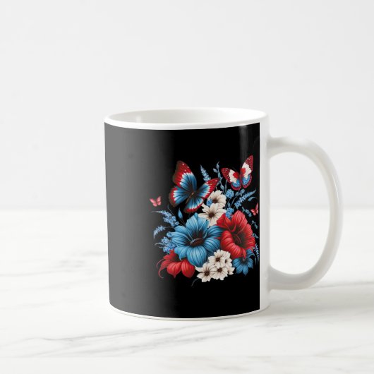 蝶の花 – 赤い白と青7月4日 コーヒーマグカップ (右)