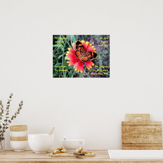 蝶の花 – 2 Corintios 5:17 ポスター (キッチン)