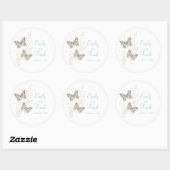 蝶の茶色のアクアピンク結婚のステッカー ラウンドシール (シート)