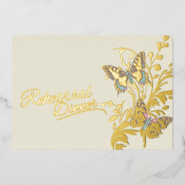 蝶の茶色の結婚金ゴールドのリハーサル 箔招待状