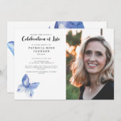 蝶の葬儀お祝いの人生の写真 招待状 (正面/裏面)