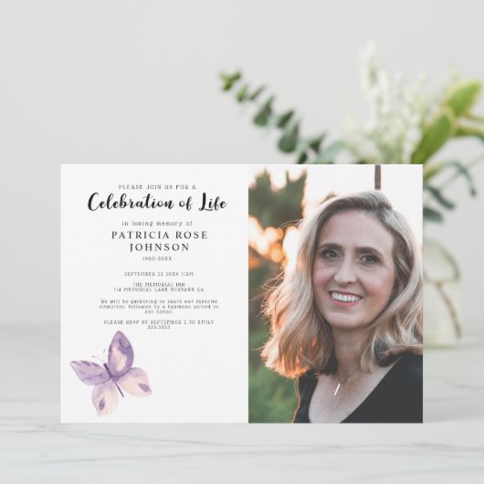 蝶の葬儀お祝いの人生の写真Invita 招待状 (スタンド正面)