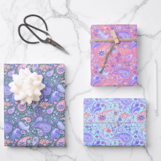 蝶の蜂とバグ – ペイズリー花園 ラッピングペーパーシート (正面)