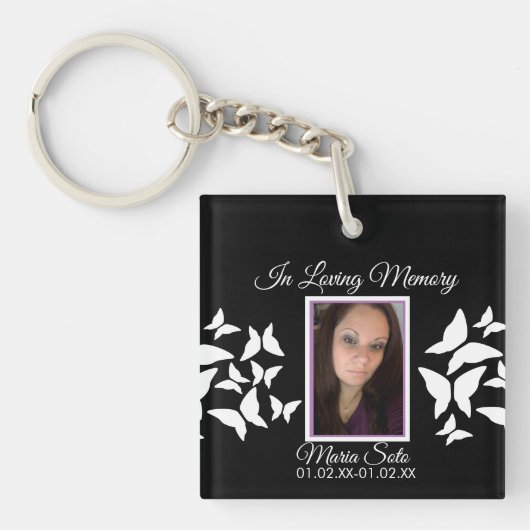 蝶の記念葬儀埋葬ピンクブルー キーホルダー (正面)