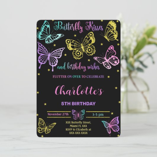 蝶の誕生日おめでとう招待状 招待状 (スタンド正面)