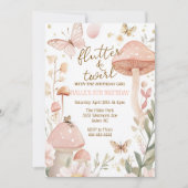 蝶の誕生日の招待フェアリーピンクの誕生日 招待状 (正面)
