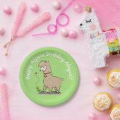 蝶の誕生日の漫画とキュートな茶色のアルパカ ペーパープレート (パーティー)