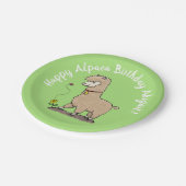 蝶の誕生日の漫画とキュートな茶色のアルパカ ペーパープレート (アングル)