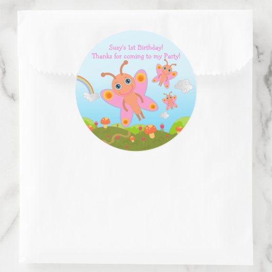 蝶の誕生日パーティーありがとうご注意 ラウンドシール (バッグ)