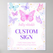 蝶の誕生日パーティーカスタムテーブルサイン ポスター (正面)