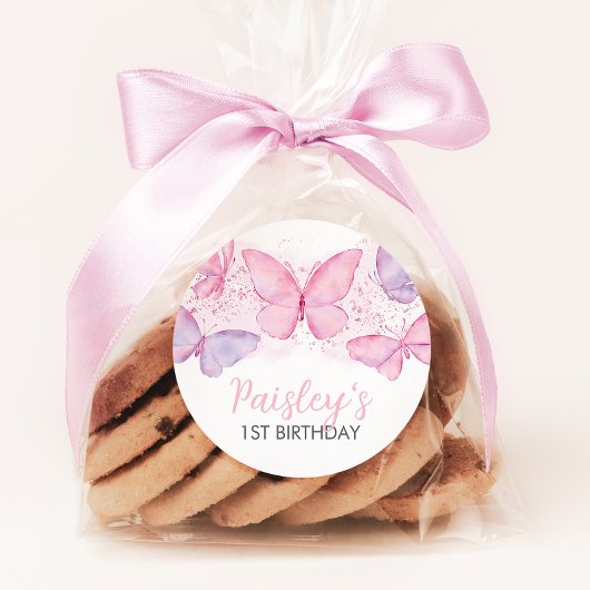 蝶の誕生日パーティーカップケーキスティッカーガール1st ラウンドシール