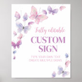 蝶の誕生日パーティーテーブルの看板 ポスター (正面)