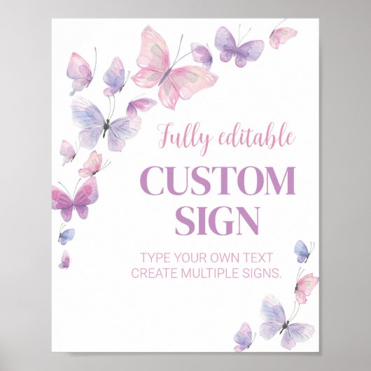 蝶の誕生日パーティーテーブルの看板 ポスター (正面)