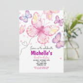 蝶の誕生日パーティー招待状 招待状 (スタンド正面)