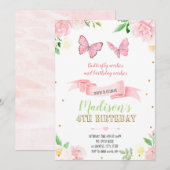 蝶の誕生日パーティー招待状 招待状 (正面/裏面)