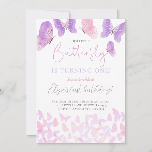 蝶の誕生日パーティー招待蝶 招待状 (正面)