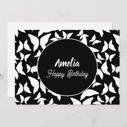 蝶の誕生日パーティー白黒の色 シーズンカード (正面/裏面)