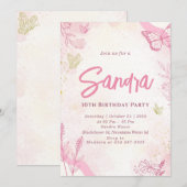 蝶の誕生日パーティー 編集可能な招待状 招待状 (正面/裏面)