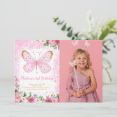 蝶の誕生日写真招待状 招待状 (スタンド正面)