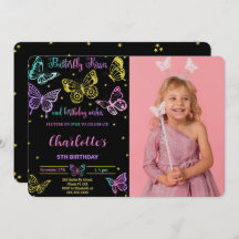 蝶の誕生日写真招待状