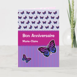 蝶の誕生日名前をカスタムする フランスの カード