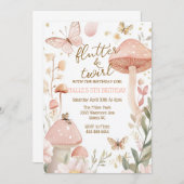 蝶の誕生日招待状 フェアリー ピンクの誕生日 招待状 (正面/裏面)