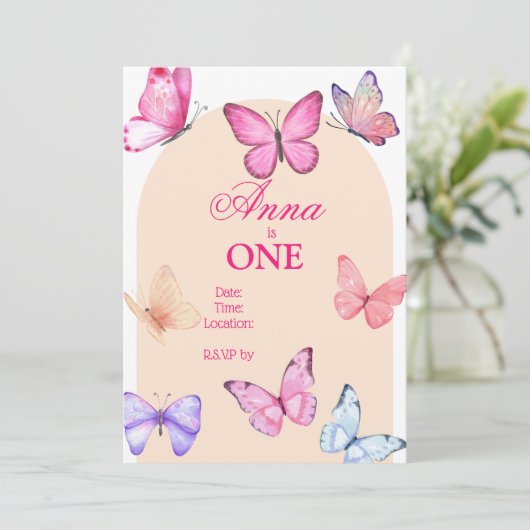 蝶の誕生日招待状 招待状 (スタンド正面)