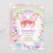蝶の誕生日招待状 招待状 (正面/裏面)