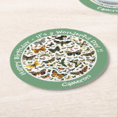 蝶の誕生日、パーティーのコラージュのアイテム ラウンドペーパーコースター (アングル)