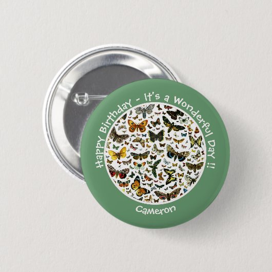 蝶の誕生日、パーティーのコラージュのアイテム 缶バッジ (正面&裏面)