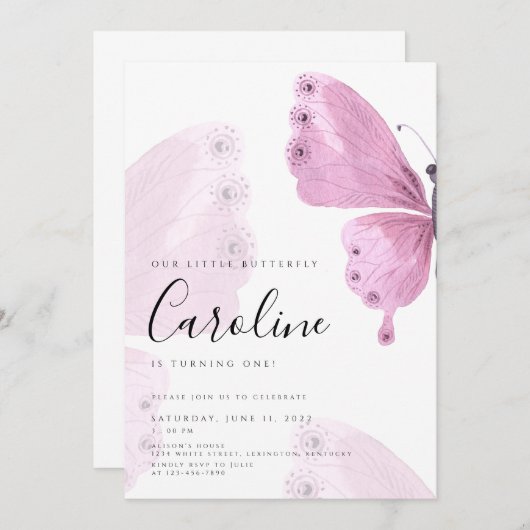 蝶の誕生日 招待状 (正面/裏面)