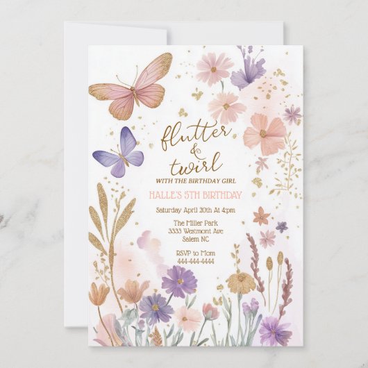 蝶の誕生日、魔法の誕生日の蝶 招待状 (正面)