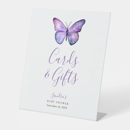 蝶の赤ちゃんエレガントシャワーカードとギフト 台座サイン (正面)