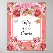 蝶の赤ちゃんシャワーのギフトとカードのパーティーサイン ポスター (正面)