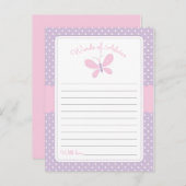 蝶の赤ちゃんシャワーの言葉のアドバイス紫ピンク アドバイスカード (正面/裏面)