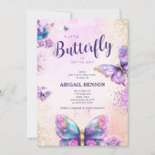 蝶の赤ちゃんシャワーの途中の小さな蝶 招待状 (正面)