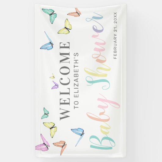 蝶の赤ちゃんシャワーへようこそ 横断幕 (縦)