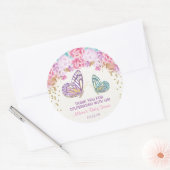 蝶の赤ちゃんシャワーステッカー、ピンクのティール(緑がかった色)金ゴールド ラウンドシール (封筒)