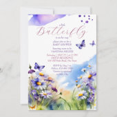 蝶の赤ちゃんシャワービオレットデイジー草原 招待状 (正面)